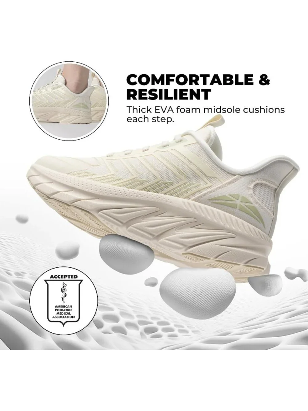 Women's Ivory Walking Shoes Non Slip Pull On Round Toe Athletic Tennis Sneakers